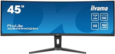 iiyama XCB4594DQSN-B1 45 inch Curved 1500R VA,165Hz, USB-C Dock Display, 90W Charging,1ms, Ultra Wide 5120x1440 (DQHD), RJ45/2x HDM/1 x DP/1 x USB-C, 3 x USB 3.2, KVM Switch Height Adjustable Stand