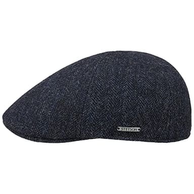 Stetson Texas Herringbone Cap - Men's Flat Cap with Cotton Lining - Peaked Cap Autumn/Winter - Men's Hat, Black-Blue, 56/57 cm