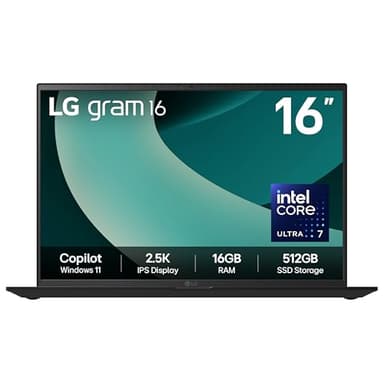 LG gram 16Z90T - 16 Inch 2.5K IPS Ultra-Lightweight Laptop, Intel Core Ultra 7 255H - EVO Edition, 16GB RAM, 512GB SSD, Windows 11 Home, gram Hybrid AI, Copilot, Black (2025)