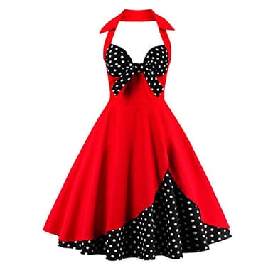 Women's Vintage Dress Ladies Cotton Sexy Retro 1950s Halterneck Rockabilly Swing Floral Print Tea Hem Party Skater A Line Prom Cocktail Party Homecoming Dress Red Black UK 18-20 / 3XL
