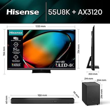 Hisense 4K Mini-LED TV U8K and AX3120G with 3.1.2 Surround Sound and Dolby Atmos&DTS Virtual X