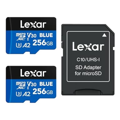 Lexar Blue Micro SD Card 256GB 2 Pack, up to 160MB/s Read, microSDXC UHS-I Card, Class 10, U3, V30, A2, Full-HD & 4K Video, High-Speed Memory Card for Smartphones/Tablets/Action Cameras