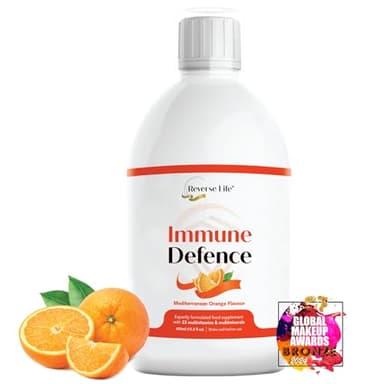 Reverse Life - Immune Defence - Orange Flavour Liquid Multivitamin Drink with 23 Essential Vitamins and Minerals - Maximum Strength Liquid Supplement 500ml