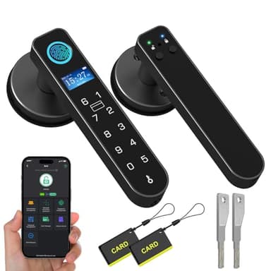 Anweller Smart Door Lock with Display Screen, Biometric Fingerprint Door Lock with Code Keypad APP Keyless Entry Smart Lock Door Handle for Bedroom Home Hotel Office Apartment