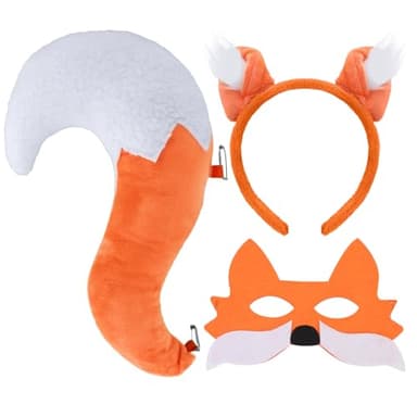 XEPST Animal Fox Costume Set - Fox Ears and Tail Set with Headband Tail & Mask for Kids & Adults, Unisex Animal Costume Cosplay World Book Day Birthday Party Halloween Fancy Dress Party Supplies