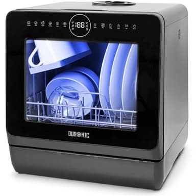 Duronic Table Top Dishwasher DW5 BK 950W Compact Tabletop Dish Washer Mini 5L Dishwashers with 8 Wash Cycles Electric Countertop Cleaner for Quick Eco Cleaning Plates Glass Cutlery Fruit (BLACK)