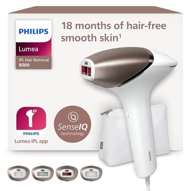 Philips Lumea IPL Hair Removal 8000 Series - Hair Removal Device with SenseIQ Technology, 4 Attachments for Body, Face Bikini and Underarm, Corded Use (Model BRI948/00)