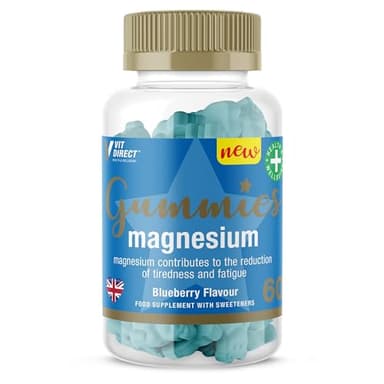 Vit Direct - Magnesium Gummies - 60 Blueberry Flavoured Gummies - Supports Energy, Reduces Tiredness & Fatigue - Enhances Muscle Function - Vegan-Friendly Magnesium Supplements
