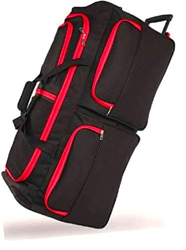 DK Luggage Extra Large 39" Travel Bag Wheeled Holdall Suitcase 3 Wheels Red Trimming Black