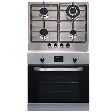 SIA 60cm Stainless Steel Digital Single Electric Fan Oven And 4 Burner Gas Hob