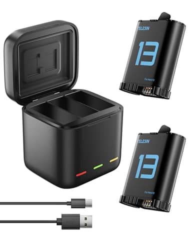 TELESIN Battery Charger Kit for GoPro Hero 13 Black – 2-Pack Batteries & Triple Charging Case with Type-C Cord, Fast Charging, High Capacity for Go Pro 13 Black Original Batteries Accessories