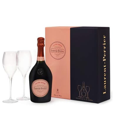 Laurent Perrier Cuvee Rose Non Vintage Champagne with Two Glasses Gift Pack, 75 cl