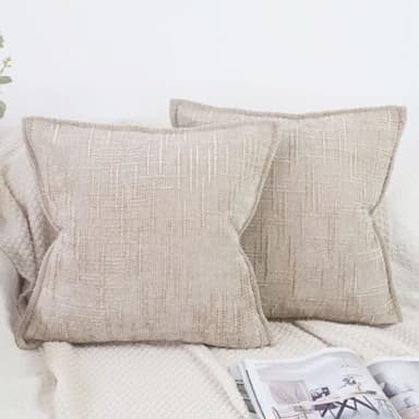 OYIMUA Chenille Cushion Covers 45 x 45 Beige Set of 2 Soft Luxury Pillowcases 18x18 Cushion Cover Modern Farmhouse Home Decorative Couch Throw Pillow Covers Bamboo Knot Design