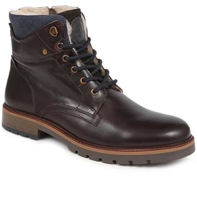 Pavers Men's Leather Lace Up Casual Boots - Side Zip - Faux Fur Ankle Lining - Winter Warmth - Stylish Comfortable Everyday Footwear - Size 11/45