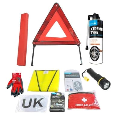 Ultimate Safety UK & Abroad Europe European Travel Essentials & Emergency Roadside Breakdown Kit For SUV Cars - 10 Piece Kit in Bag