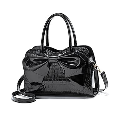 NICOLE & DORIS Handbags for Women Designer Top Handle Bags Patent Leather Crossbody Shoulder Bags Party Clutch Bag Ladies Elegant Tote Bag Cute Bowknot Bag Black