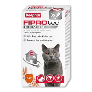 Beaphar - FIPROtec® COMBO for Cats – 3 pipettes - Kills Fleas, Flea Eggs, Flea Larvae & Ticks - Stops Fleas Multiplying on Pet and in Home - Vet Strength Cat Flea Treatment