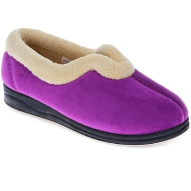 Pavers - Womens Wide Fit Cosy Antibacterial Full Slippers in Purple - Memory Foam Insole - Styled with a V-Cut at the Vamp - Finished with a Permalose Treatment - Size 5 UK Wide