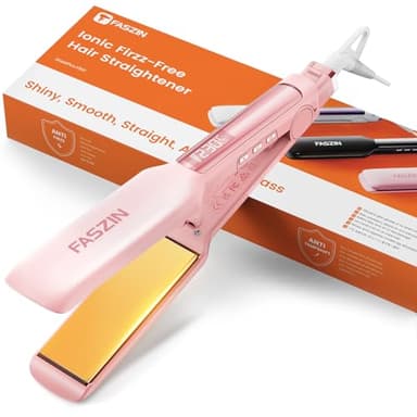 Faszin Professional Hair Straighteners, 42mm Wide Plate Titanium Negative Ion Flat Iron, 30s Rapid Heating, 11 Adjustable Temperature Levels (130-230℃), Real-time Temperature Display-Pink