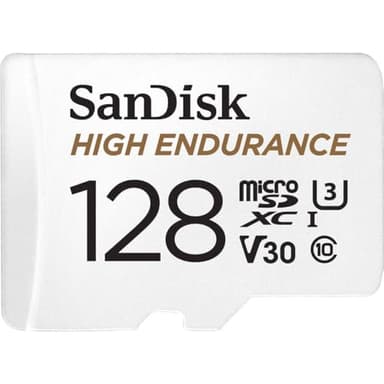 SanDisk 128GB High Endurance microSDXC card for IP cams & dash cams + SD adapter up to 10,000 Hours Full HD / 4K videos up to 100 MB/s UHS-I Class 10 U3 V30
