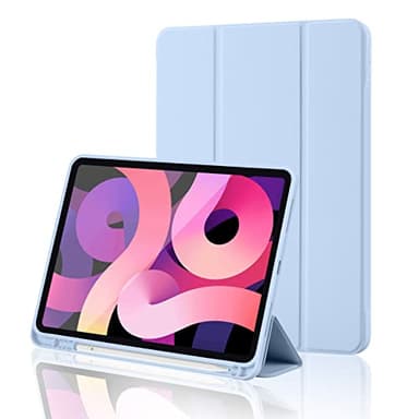 iPad (A16) 11th Generation Case 11 Inch 2025, iPad 10th Generation Case 2022 10.9 Inch with Pencil Holder, Soft TPU Back Slim Smart Protective Trifold Stand Cover, Auto Wake/Sleep, Sky Blue