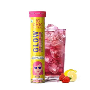 Chicnutrix Glow - Reduced Glutathione 500mg (OPITAC™) & Vitamin C for antioxidant Support and detoxification, Non-GMO & Vegan - 20 Tablets (Strawberry – Lemon Flavour)