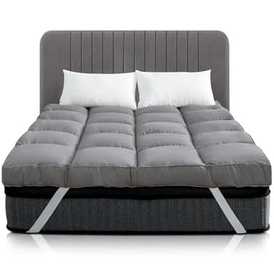Linens World Grey Small Double Mattress Topper, 10CM Extra Thick Mattress Topper Small Double Bed, 1000GSM Filling Fiber - Luxurious Comfort, Hypoallergenic, Elastic Straps Pocket 4FT