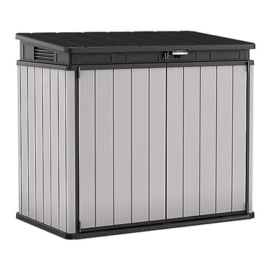 Keter Premier XL Outdoor All Weather Deck Backyard Patio Garden Shed Container with Lid, Light Grey