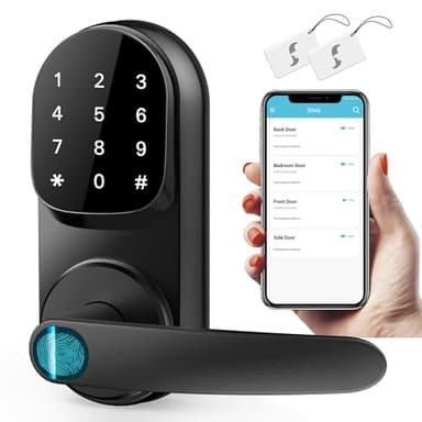 Sifely Keyless Entry Smart Lock - Fingerprint & Keypad Access, Front Door Handle, Black