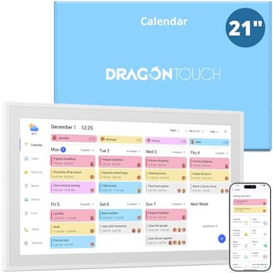 Dragon Touch Calendar, 21.5" Digital Calendar 2026 Family Planner, 1080P Full HD Interactive Touchscreen, 64GB Smart Chore Chart and Home Organization, Gift for Busy Families Scheduling, UK Adapter