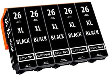 Supply Guy 5 ink cartridges compatible with Epson 26XL Black for Expression Premium XP510 XP520 XP600 XP605 XP610 XP615 XP620 XP625 XP700 XP710 XP720 XP800 XP810 XP820