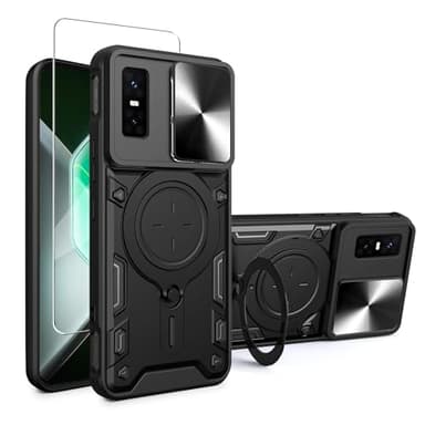 WRTBS Phone Case for Infinix GT 30 Pro 5G Case with Glass Screen Protector, Built Slide Camera Protection Cover,Military Heavy Duty Full Body Protective Phone Case - Black