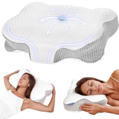 Dozion Memory Foam Pillow for Neck Pain, Ergonomic Side Sleeper Cervical Pillow, Orthopedic Pillow for Head/Neck/Shoulder Support, Neck Pillow Suitable for Back Stomach Sleepers, with Removable Cover