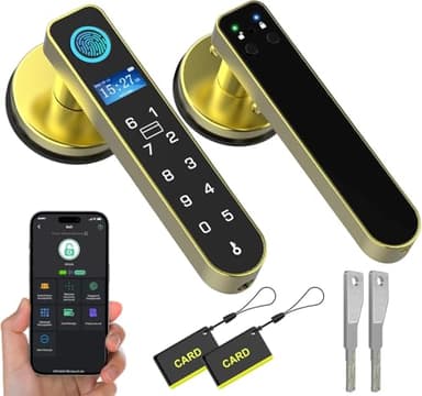 Anweller Smart Door Lock with Display Screen, Biometric Fingerprint Door Lock with Code Keypad APP Keyless Entry Smart Lock Door Handle for Bedroom Home Hotel Office Apartment Gold
