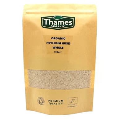Organic Psyllium Husk Whole - High Protein, High Fibre, Raw, Vegan, GMO-Free - No Additives or Preservatives, Certified Organic - Nutritious, Versatile - Resealable Pouch - Thames Organic 500g