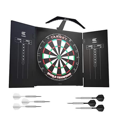 Target Darts Arc Dartboard Lighting System Home Cabinet Set - Includes World Champions Dartboard and 2 Sets of Darts, Black