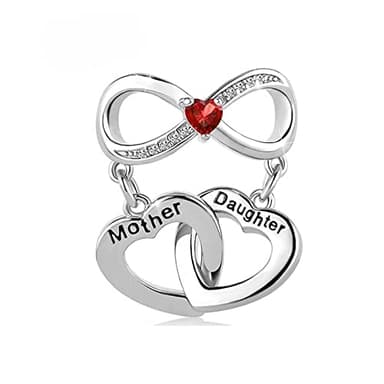 KunBead Jewelry Mother Daughter Love Heart Infinity Birthstone Dangle Charms Compatible with Pandora Bracelets Necklace for Women Girls