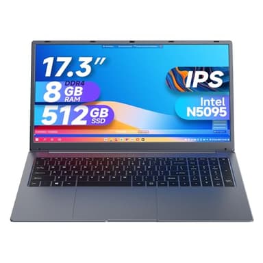 17.3-inch Laptop, 17 Inch 8GB RAM 512GB SSD Laptop with Celeron Quad Core N5095(up to 2.9GHZ), IPS FHD Display, Webcam, Dual Wi-Fi, Buletooth 4.2, HDMI, USB 3.0, Type-c
