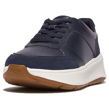 Fitflop Women's F-Mode Leather/Suede Flatform Sneakers, Midnight Navy, 4 UK