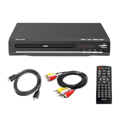 KCR DVD Player for TV, DVD/CD/MP3/AVI with USB port, HDMI and AV output (HDMI and AV cable included), Remote Control,Region Free,Black