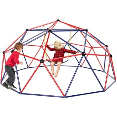 Maxmass 10FT Kids Climbing Dome, Children Climber Monkey Bars with Swing, Outdoor Indoor Toddler Climbing Frame Jungle Gym Play Center for 3-12 Years Old, Up to 350KG (Blue+Red)