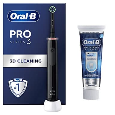 Oral-B Pro 3 Electric Toothbrushes For Adults With 3D Cleaning, 1 Toothbrush Head & Pro-Expert Advance Deep Clean Toothpaste, 75 ml, 2 Pin UK Plug, Black