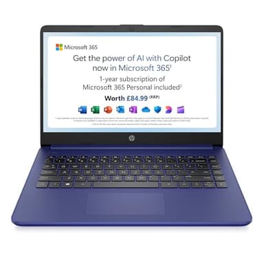 HP Stream 14" Laptop , Intel N4120 Processor , 4 GB RAM , 128 GB SSD , Intel UHD Graphics , HD Display , Dual Speakers , Microsoft 365 Personal 12 month included , Win 11 , Indigo Blue , 14s-dq0033sa