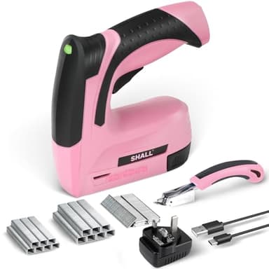 SHALL Cordless 3in1 Stapler Kit,Cordless Upholstery Stapler with 2500 Staples,Pink Electric Staple Gun,Staple Remover & Fast Charger for Crafts, DIY, Decoration