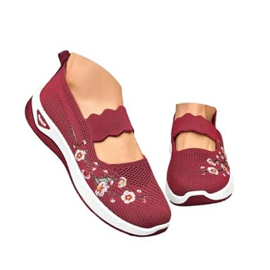 Outlet Clearance UK Ladies Trainers Slip on Wedge Shoes Casual Wide Fit Walking Sneakers Breathable Mesh Orthopedic Shoe Comfortable Non Slip Soft Sole Running Trainer Red 4