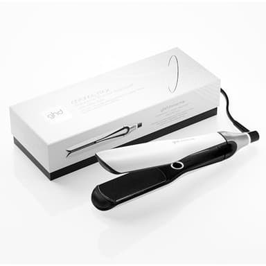 ghd Chronos Max - Wide Plate Hair Straighteners, 3X Faster Hair Styling in One Stroke for 90% More Shine, 2.5X Less Frizz Lasting 24hr, No Extreme Heat Damage, for Thick & Curly Hair, UK - White