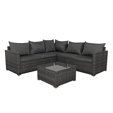 Panana 5 Seater Rattan Garden Furniture Corner Sofa Set with Coffee Table, Outdoor Patio Lounge Set with Cushions & Free Cover for Garden, Conservatory, Terrace (Mixed Grey Rattan with Grey Cushions)