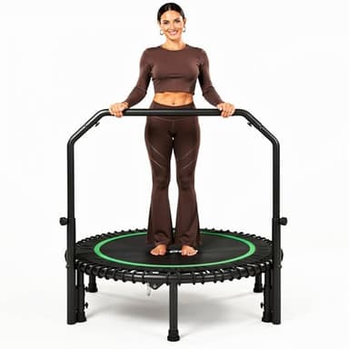 Happin® 40'' Rebounder Trampoline for Adults, Foldable Fitness Trampoline with 4-Level Adjustable Handlebar, Max User Weight 450 lbs, Quiet Indoor & Outdoor for Workout