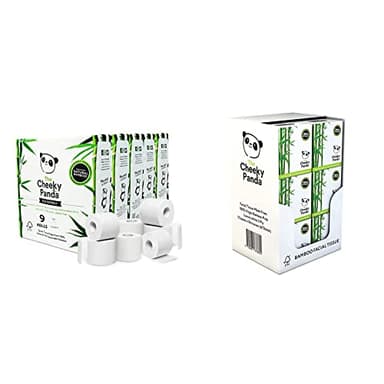The Cheeky Panda Bamboo Toilet Rolls Bulk Buy – 45 Rolls (5 Packs of 9) | 3 Ply Toilet Paper | Plastic & Bamboo Facial Tissues | 12 Cube Tissue Boxes