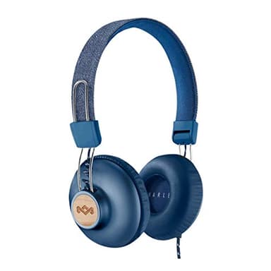 Marley Positive Vibration 2 On Ear Headphones - Foldable headphones, comfortable design, noise isolation, premium sound 40mm driver, microphone, woven cables, sustainable materials - Denim